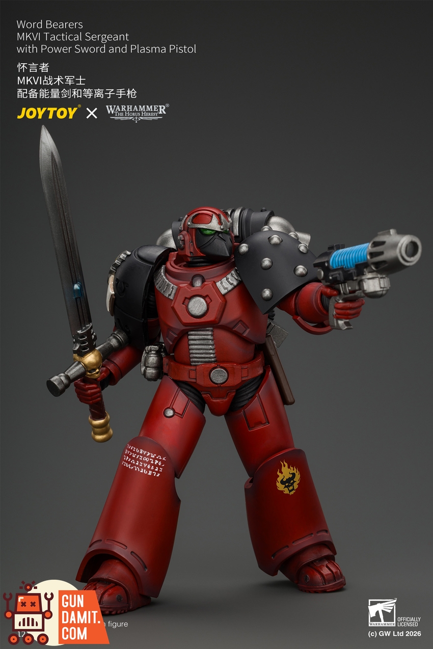JoyToy JT05015 1/18 Warhammer The Horus Heresy Word Bearers MkVI Tactical Sergeant with Power Sword and Plasma Pistol - View 11 JoyToy JT05015 1/18 Warhammer The Horus Heresy Word Bearers MkVI Tactical Sergeant with Power Sword and Plasma Pistol - View 11