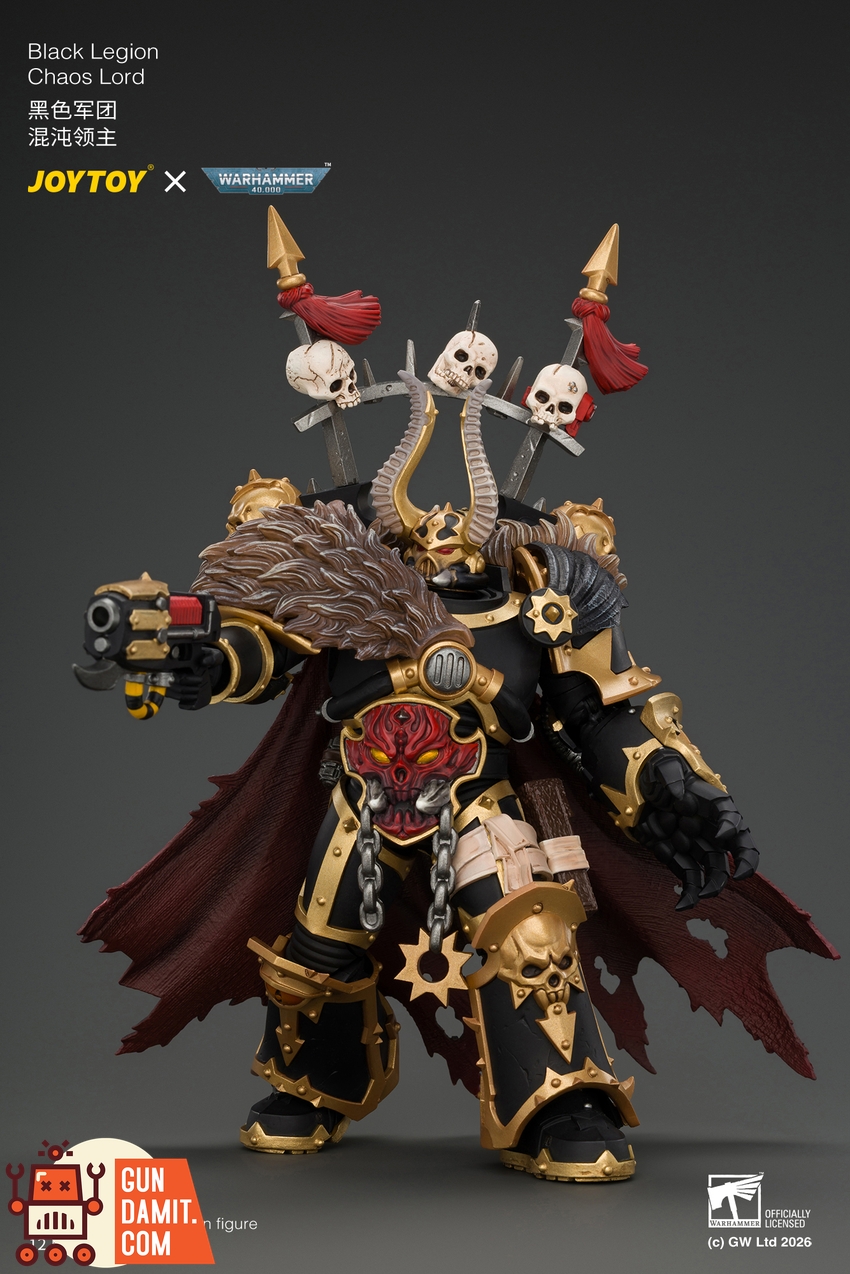 JoyToy JT05046 1/18 Warhammer 40K Black Legion Chaos Lord with Power Fist, Plasma Pistol and Astartes Chainblade - View 8 JoyToy JT05046 1/18 Warhammer 40K Black Legion Chaos Lord with Power Fist, Plasma Pistol and Astartes Chainblade - View 8