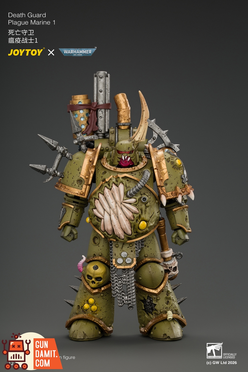 JoyToy JT05503 1/18 Warhammer 40K Death Guard Plague Marine 1 with Boltgun and Icon of Despair - View 1 JoyToy JT05503 1/18 Warhammer 40K Death Guard Plague Marine 1 with Boltgun and Icon of Despair - View 1