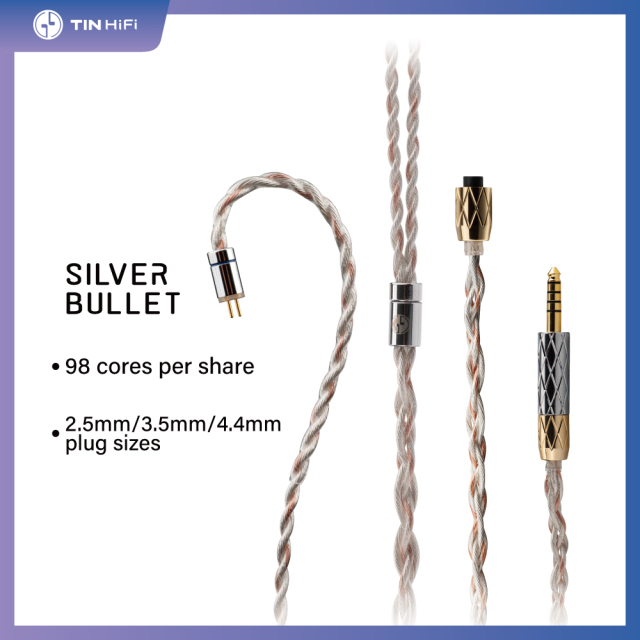 TINHIFI Silver Bullet Four Strands of Copper and Silver Wire Hifi Earphone Update Cable 2PIN Connector 2.5mm 3.5mm 4.4mm Plug