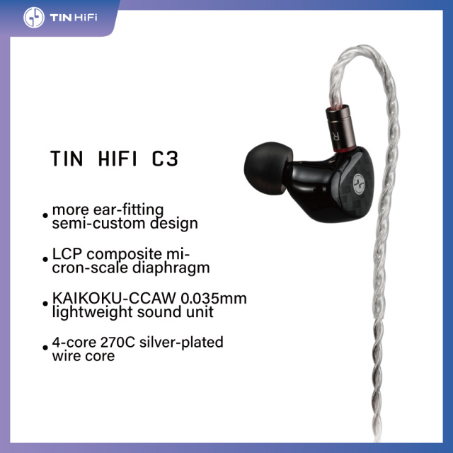 TINHIFI C3 Hifi Earphone N52 Magnet Semi-custom Design In Ear Monitors with 2pin Interchangeable Cable IEM Headphones