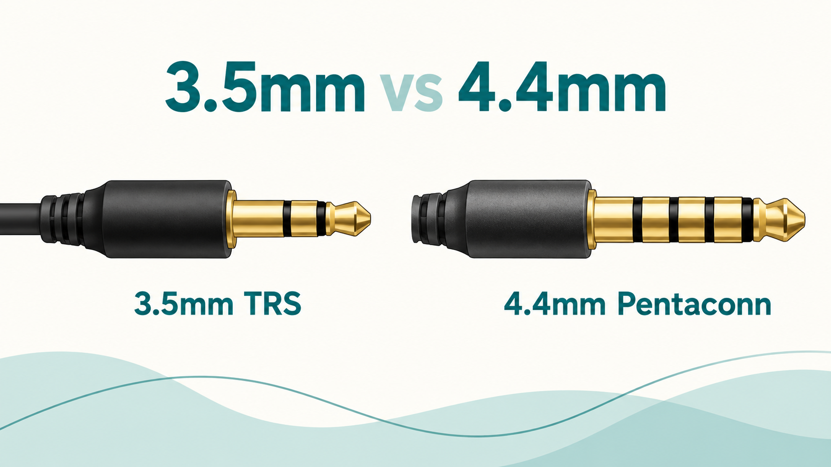 Schematic comparison of a three-contact 3.5mm TRS plug and five-contact 4.4mm plug