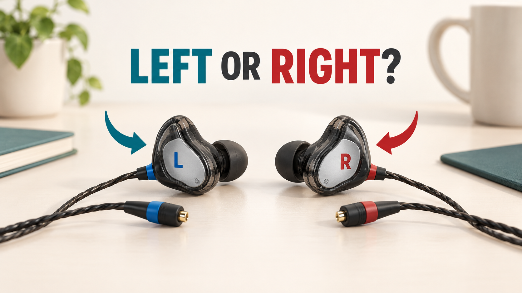 Illustration of left and right IEM and cable markings