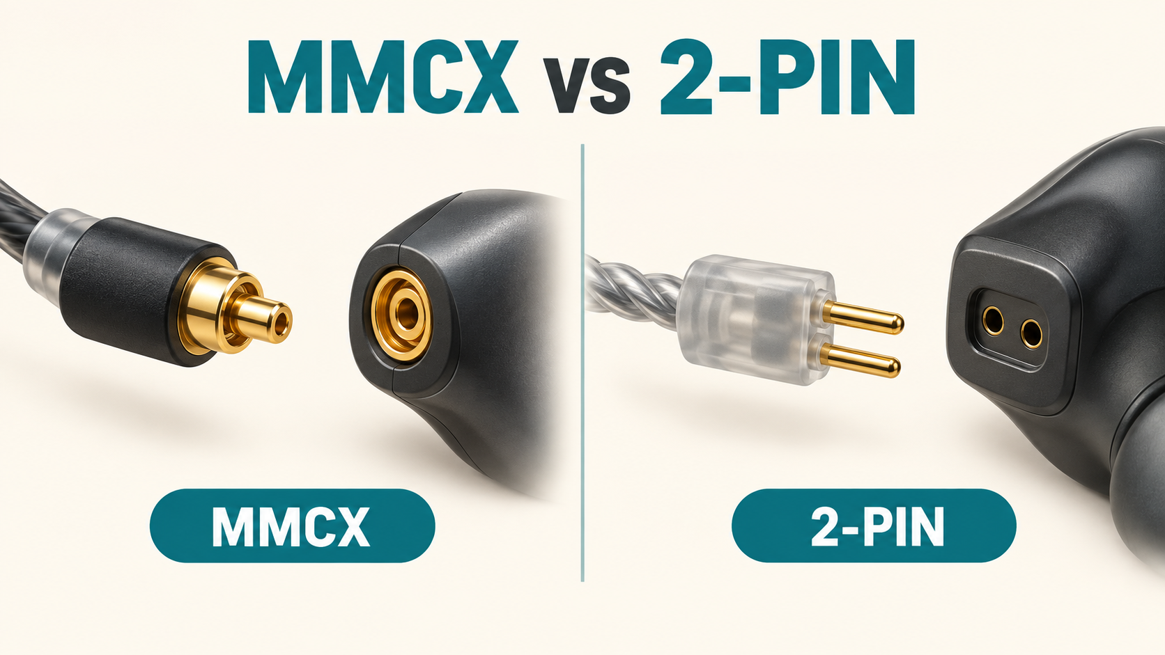 Simplified illustration comparing circular MMCX and two-pin IEM connectors