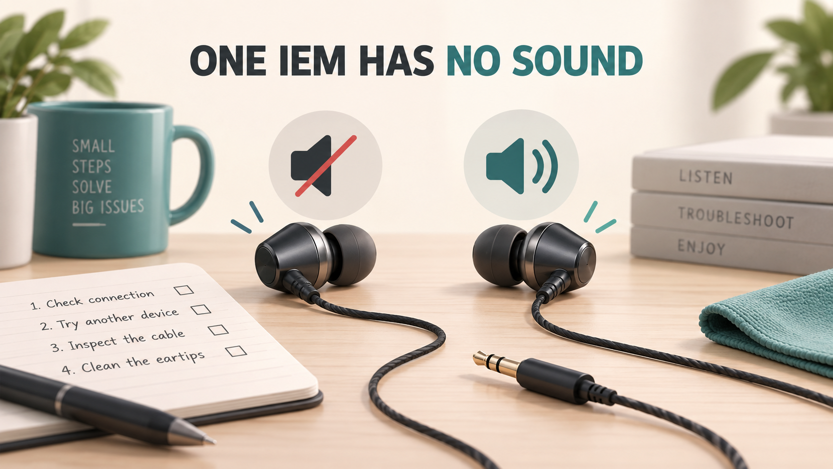 Illustration of one silent wired IEM and one working IEM during troubleshooting