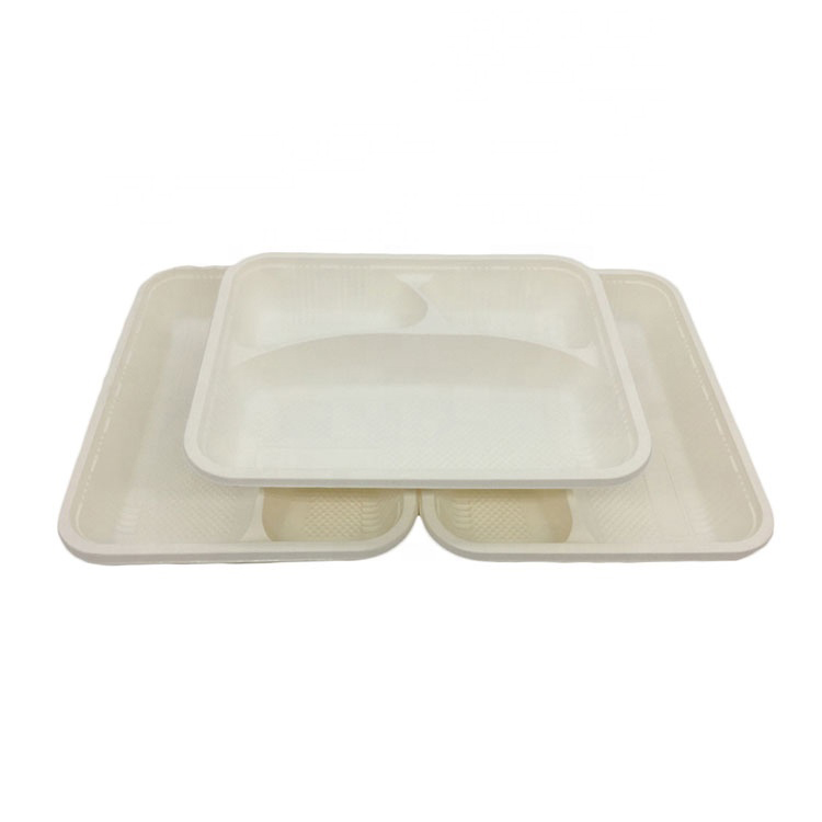 Disposable 3 Compartment Cornstarch Cutlery Tray With Lid