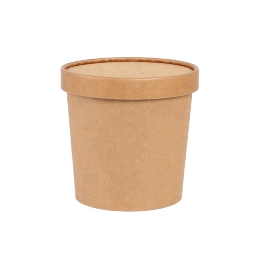 Paper Soup Cup Disposable Kraft Food Container With Pet Lid