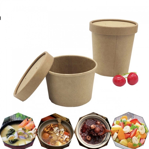 Disposable Kraft Paper Soup Cups With Paper Lids