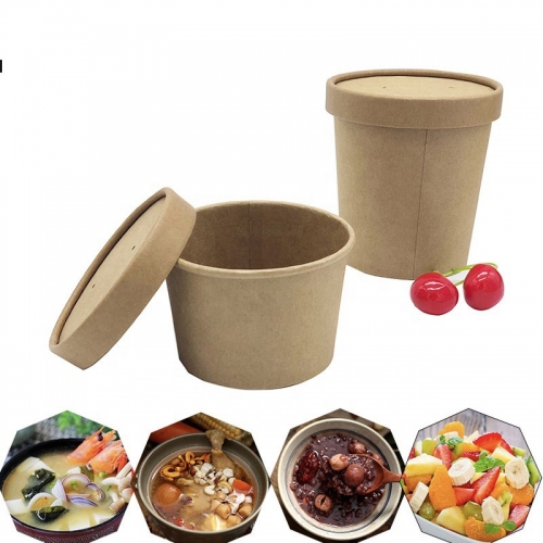 Hefei Disposable Soup Bowl Kraft Paper Soup Cup With Paper Lid