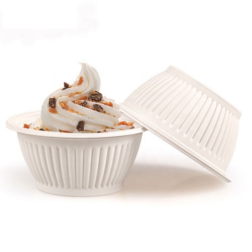 Takeaway 156ml Food Grade Biodegradable Cornstarch Dessert Bowls For Konjac Noodles Use