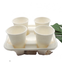 China custom printed sugarcane cup holder reusable coffee cup 4 cup carrier tray