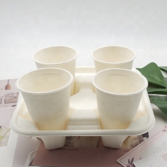 China custom printed sugarcane cup holder reusable coffee cup 4 cup carrier tray