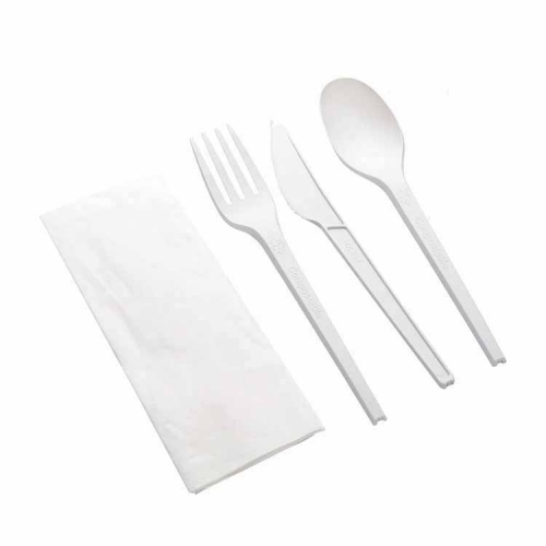 Individual PLA Wrap Eco Friendly Biodegradable Flatware Travel Disposable Plastic Cutlery Set