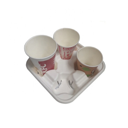 Biodegradable Sugarcane Pulp Disposable Coffee Cup Trays