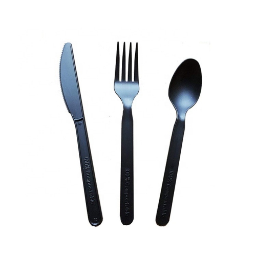 6 Inch Compostable Black PLA Disposable Cutlery Set