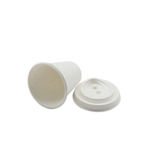 White Disposable Sugarcane Biodegradable Coffee Cup With Cover