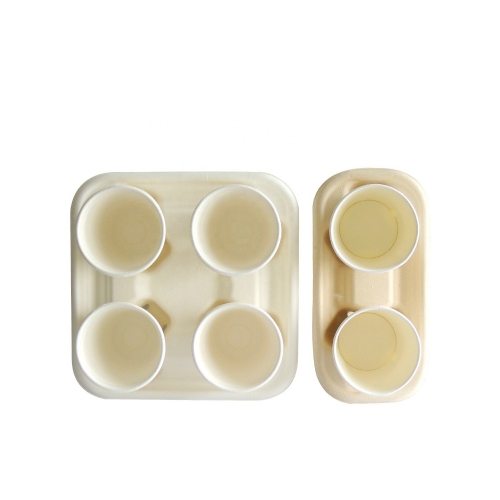 White Disposable Sugarcane 4-compartment Coffee Cup corrier For Coffee