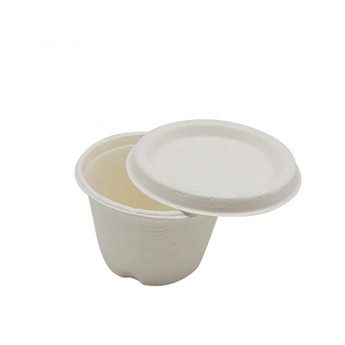 biodegradable 4 oz sugarcane bagasse paper cups for sauce with lid