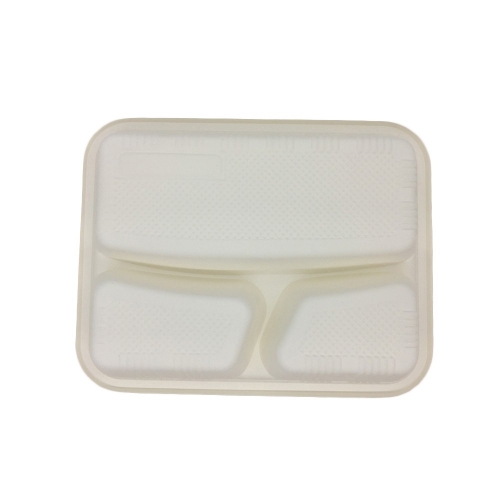 3 compartment take away biodegradable cornstarch food container with lid