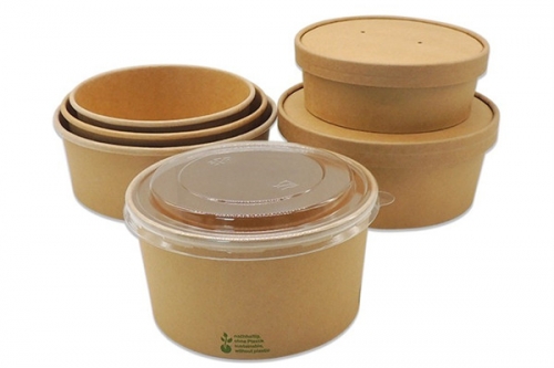 Food Grade Microwave Kraft Hot Soup Paper Bowl With Lid