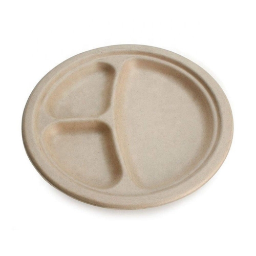 Natural Disposable 3 Compartment Sugarcane Bagasse Compostable Plates For Lunch