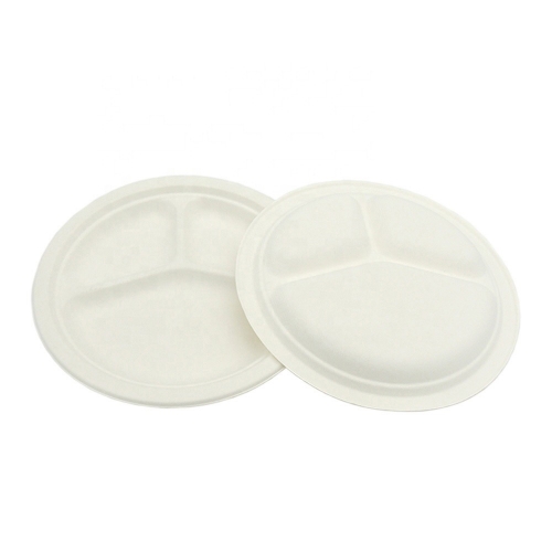 Hot sales 9 Inch Biodegradable 3 Compartment Sugarcane Bagasse Plate