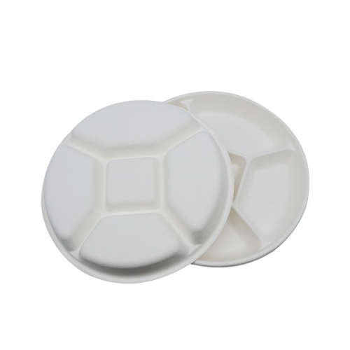 5 compartment microwave disposable biodegradable sugarcane pulp plate