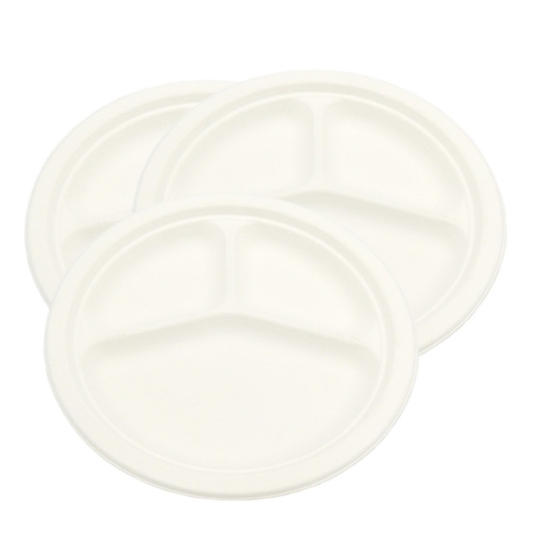 3 compartment disposable biodegradable sugarcane paper pulp plate