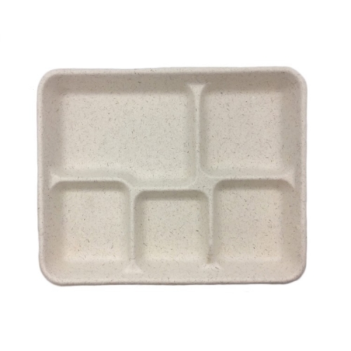 Compostable eco friendly 5 compartment trays disposable sugarcane pulp paper trays