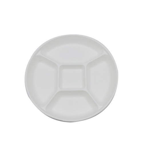 Biodegradable Lunch plate 10 inch 5-compartment sugarcane round plates