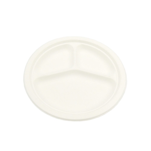 10 inch biodegradable disposable 3 compartment sugarcane bagasse plate