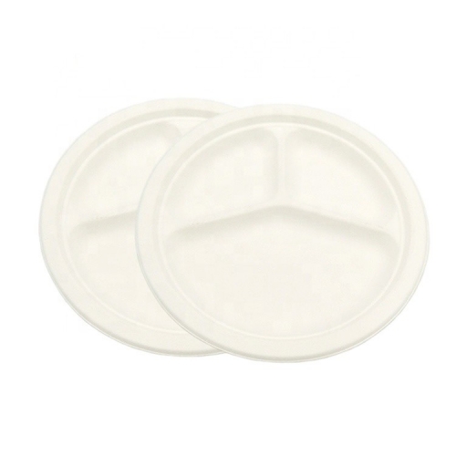 3 Compartment Compostable Biodegradable Bagasse Inch 10 Sugarcane Plate