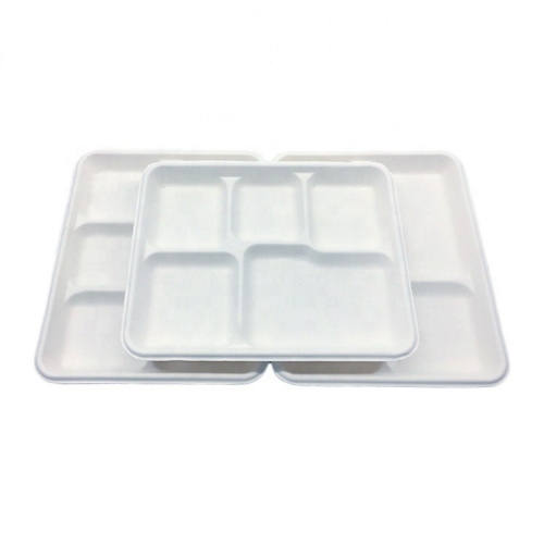 One-time biodegradable four-compartment food lunch box with lid