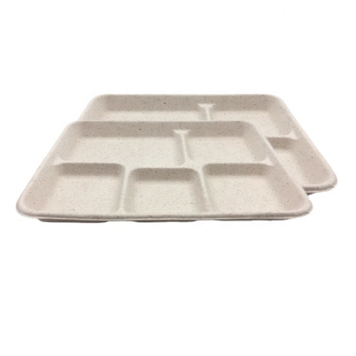 Disposable Tray Bagasse 5 Compartment Unbleached Lunch Trays