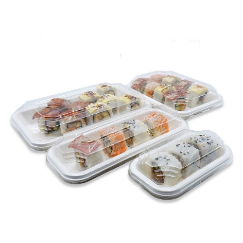 Eco-friendly disposable bagasse sushi tray with transparent lid for party