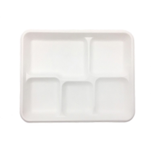 High quality 5 compartment Eco friendly bagasse pulp compostable Sugarcane tray