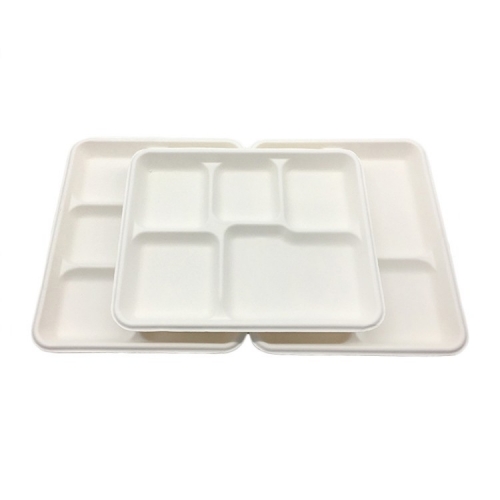 Disposable dinnerware Sugarcane 5 compartment tray Biodegradable food tray Packaging food tray