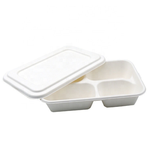 Eco Friendly Compostable Sugarcane Bagasse Tray With Lid