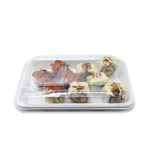 Rectangular biodegradable sushi trays disposable biodegradable bagasse sushi food tray