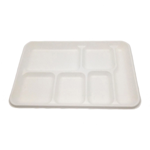 6 compartment food packaging biodegradable square sugarcane tray