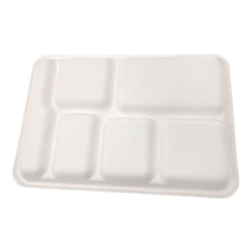 100% biodegradable disposable 6 compartment sugarcane lunch tray