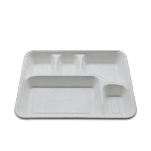 Biodegradable Tray Bagasse 5 Compartment Eco Tray For Lunch