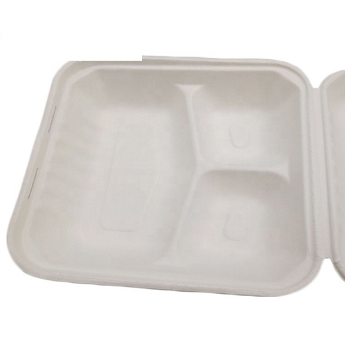 Disposable Box Takeaway Bagasse 3-grid Clamshell Food Container
