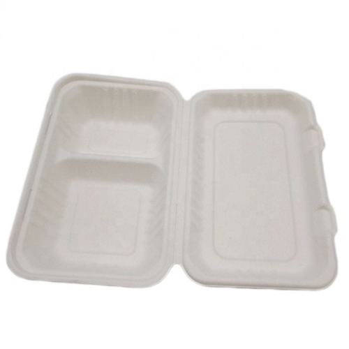 Eco Friendly Packaging Sugarcane Food Container 2 Compartment Bagasse Box