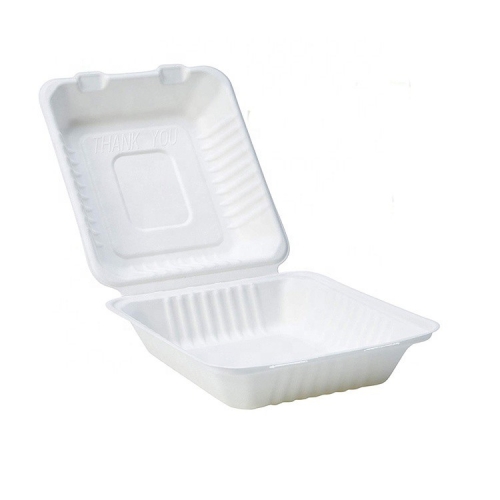 9 Inch Clamshell Bagasse Pulp Sugarcane Box for Take-out Food