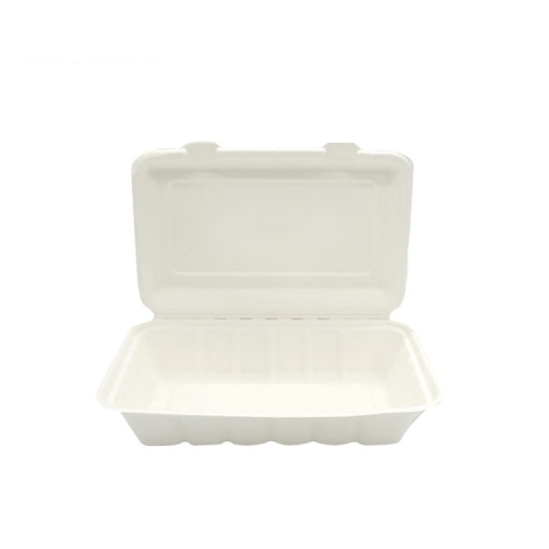 100% biodegradable clamshell disposable bagasse pulp takeaway food container for restaurant