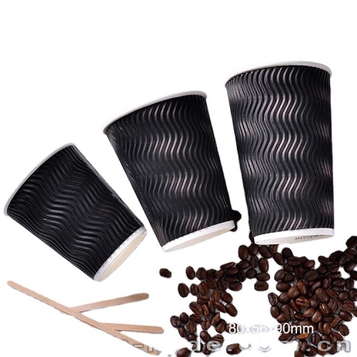 8oz disposable custom ripple double wall black paper coffee cup design