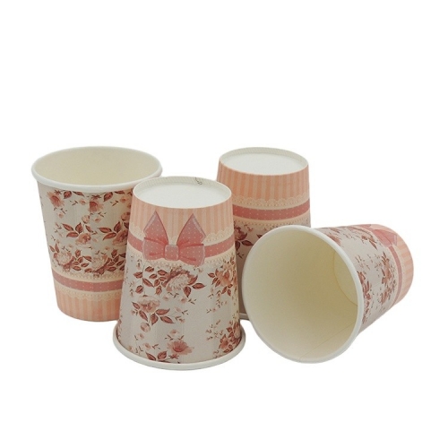 Fancy Food Grade 9oz Party Paper Cup With Printed Flower