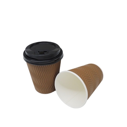 High Quality Custom Printed Disposable Ripple Wall Paper Cups With Lid