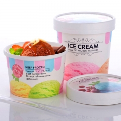 Custom Printed Ice Cream Paper Cups With Lid Spoon